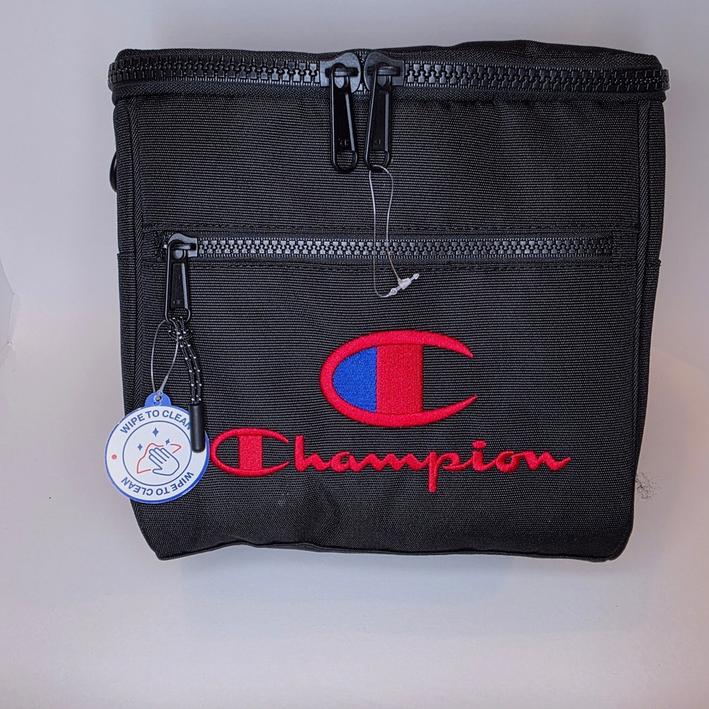 Champion Insulated Lunch Bag Black Red Blue Script Logo CS2-3024 Unisex New